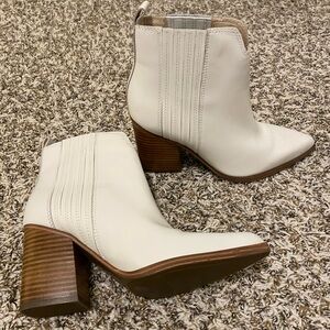 Marc Fisher Off-White Ankle Boots with Wooden Heel
